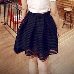 Skirts Summer Style Sexy Fashion Womens Striped Hollowout Fluffy Long Swing Ladies BlackWhite Ball Gown 230322
