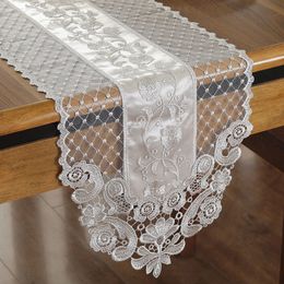 Table Runner Table Runner White Flower Europe Embroidered Table Flag Cover Lace Simple Coffee Beautiful Wedding Runner Tv Cabinet Tablecloth 230322
