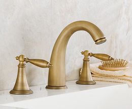 Bathroom Sink Faucets Antique Brass Widespread Deck-Mounted Tub 3 Holes Dual Levers Handles Kitchen Basin Faucet Mixer Tap Mnf434