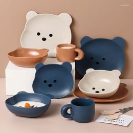 Bowls Bear Bowl Saucer Plate Tableware Ceramics Cute Fruit Noodle Breakfast Salad Korean Accessories Utensils For Kitchen