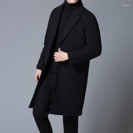 Men's Trench Coats 2023 Winter Woolen Windbreaker Jacket Male Solid Mid-length Korean Fashion Suit Collar Trendy Coat Men's Slim Fit