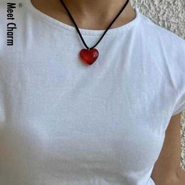 Pendant Necklaces Necklace Y2K Trend Glass Crystal Love Heart Pendant Necklaces For Women Hot Girls Harajuku 2023 New Cool Party Club Jewellery Z0321