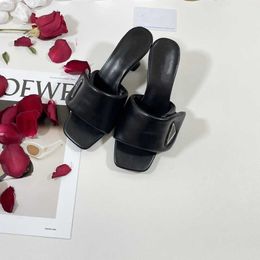 2024 NEW Soft padded nappa leather slippers slide Summer Platform Sandals shoes slip-on triangle metal buckle flats women luxury designer high heel factory footwear