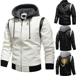 Men's Jackets 2023 Men's Leather Clothes European And American Large Boys' PU Coat Stand Collar Knitted Hooded Jacket