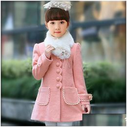Coat Autumn Girls Cotton Long Woolen Kid Cute Outerwear Clothes Toddler Children Winter Middlelength Solid Drop Delivery Baby Kids M Dhuzn