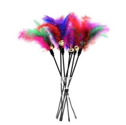 Christmas Cat Toys Kitten Pet Teaser 38cm Turkey Feather Interactive Stick Toy With Bell Wire Chaser Wand Wholesale fy3469