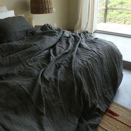 Bedding Sets Nordic Style Pure Linen Set Dark Grey Quilt Cover Single Double King Size Comforter 200x200cm Duvet