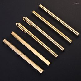 Wholesale Retro Cylindrical Pen Clip 10 PCS PER SET Metal Brass Stationery Business Office Supply