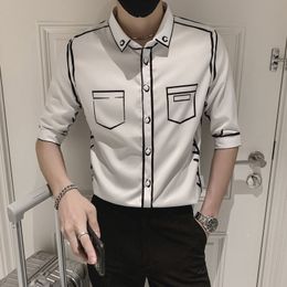 Men's Casual Shirts Fashion Graffiti Slim Fit Shirts Summer Men Half Sleeve Dress Streetwear / Fashion Striped Print Men Shirt Social Clothes 230322