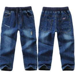 Jeans Blue Jeans For Boys Classic Fashion Design Elastic Waistline Children Denim Pants Children 3-14 Years Trousers LM121 230322
