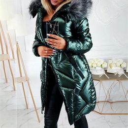 Women's Trench Coats Plus Size Women Winter Solid Matte Hooded Thin Long Jacket Casual Glossy Warm Cotton Padded Parkas Fur Collar Coat