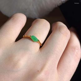 Cluster Rings Female Fine Jewellery 18K Gold Natural Green Jade Stone Engagement Luxury Bamboo Ring With Certificate