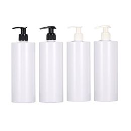 Portable Plastic White Bottle Flat Shoulder PET Black White Lotion Press Pump 300ml 500ml Refillable Cosmetic Packaging Container
