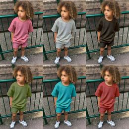 Casual Baby Boy Clothes Sets Solid Colour Toddler girl outfits Cotton Short Sleeve Tops Shorts Summer Newborn Clothes S2008