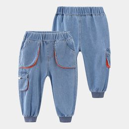 Jeans Spring Autumn 2 3 4 5 6 7 8 9 10 Years Children's Clothing Pocket Patchwork Sport Wash Cargo Denim Jeans For Kids Baby Boy 230322