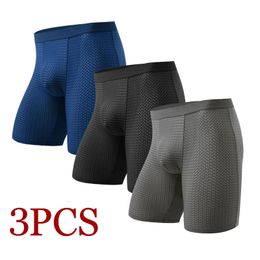 Underpants 3PCS Mesh Men Underwear Man Sexy Long Boxer Shorts Panties s for Homme 230322