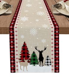 Table Runner Christmas Snowflake Elk Table Runner Christmas Dinner Table Cloth Wedding Party Decor Cotton Linen Tablecloth 230322