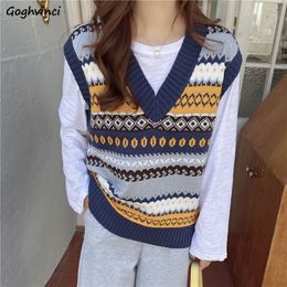 Women's Vests Sweater Vest Women V-neck Knitted All-match Elegant Pattern Retro Vintage Sweaters Mujer Sleeveless Top Ethnic Style Arrival 230322