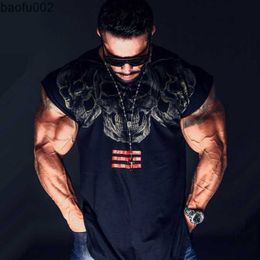 Men's T-Shirts Mens Cotton Printed t shirt Summer Gyms Fitness Bodybuilding sleeveless T-Shirts Male Fashion Casual Workout Tees Tops Clothing W0322