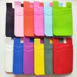 Silicone Dual slots Cell Phone Pocket Self Adhesive Card Holder Stick On Wallet Sleeve