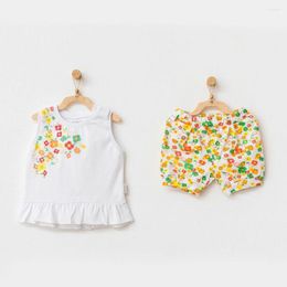 Girl Dresses Hello Sunshine Baby Set Of 2 T-Shirt Shorts Holiday Streetwear Beach Style Born Toddler Sleeveless Flower Print