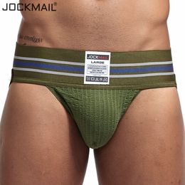 Men's G-Strings JOCKMAIL Mens thongs and g strings Wide Belt Breathable Elastic Big Bag Sports mens briefs jockstrap gay underwear tanga hombre 230322