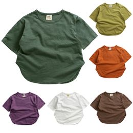 Tshirts Kids Summer Tshirt Solid Boys Girls Korea Outwear Breathable Clothes For 27T Loose Children Cotton Basic Colourful Tops 230322
