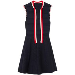 Casual Dresses Spring Summer Strap Tie Lace Sleeveless Knitted Dress Slim A-line Swing Style One Piece Retro Robe VestidoCasual