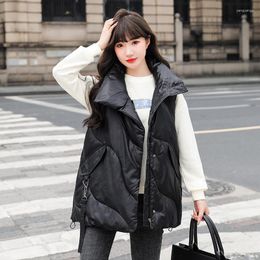 Women's Vests Turn Down Collar Women's Autumn Winter Vest Solid Zipper Pockets Ladies Casual Sleeveless Jacket Thick Waistcoat Female