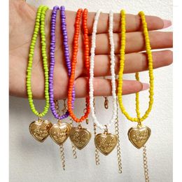 Pendant Necklaces Summer Heart Beaded Necklace For Women Candy Acrylic Seed Bead Choker Collar Party Vacation Charm Jewellery