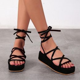 Sandals Women Gladiator Cross Tie Ladies Casual Open Toe Shoes Female Thick Bottom Platform Comfortable Flat Big SizeSandals