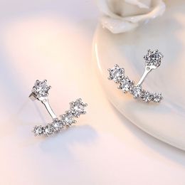 Ear Cuff 925 Silver Needle Fashion Shiny CZ Zircon Ladies Stud Earrings Jewelry Women Female Birthday Gift Wholesale Anti Allergy