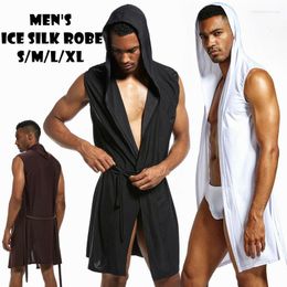 Men's Sleepwear Men Bathrobe Sexy Pajama Nightwear Nightgown Hombre Clothes Sleeveless Hooded Bath Robe Bathing Gown Plus Size