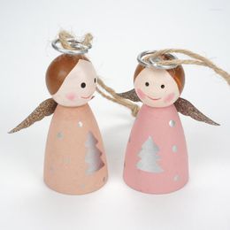 Christmas Decorations For Home 6pcs Wood Angel Tree Pendant 2023 Wings Girl Doll Ornaments