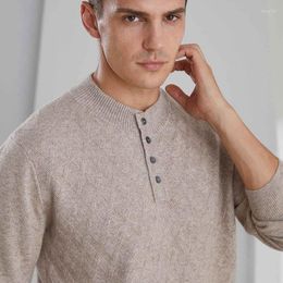 Men's Sweaters Pure Goat Cashmere Knitted Man Jumpers 2023 Winter Fashion Button Neck 4Colors Long Sleeve Pullovers For Male