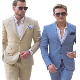 Men's Suits Blazers Ivory for Beach Wedding Groom Tuxedos Notched Lapel Terno Two Pieces Groomsmen Wear Slim Fit 230321