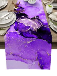Table Runner Marble Texture Purple Table Runner Home Wedding Decor Table Flag Mat Table Centrepieces Decoration Party Dining Long Tablecloth 230322