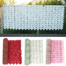 Decorative Flowers Artificial Flower Fence Cherry Blossom Plant Wall Fake Privacy Screen For Home Garden Wedding Backdrop Panels Decor