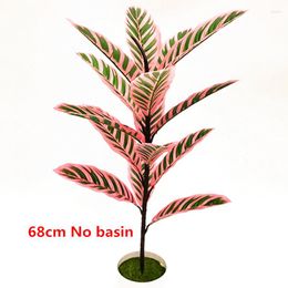 Decorative Flowers 68CM 15Leaf Artificial Banyan Tree Branch Plastic Tropical Plants Indoor Rare Potted Balcony Garden El Home Decor