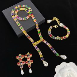 Luxury Designed Necklaces D Letter Crystal Colour Diamonds Pearl Pendants Earring Women's Bracelet Brass Ladies Designer Jewelry HDS2 ---005