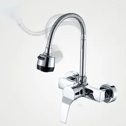 Kitchen Faucets Wall Mounted Dual Hole &Cold Water Flexible Pipe Mixer Tap Stream Spray Bubbler Bathroom Faucet