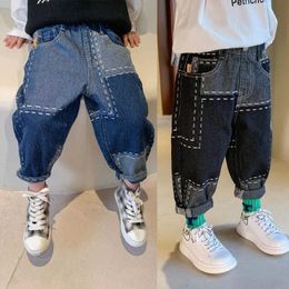 Jeans Children Casual Jeans for Baby Boy Soft Handsome Spring Autumn Splicing Pants Loose Street Style Denim Trousers 230322