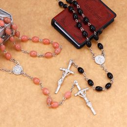 Choker Two Tone Oval Shiny Rosary Good Friday Cross Necklace Religious Virgin Mary Center Accessory Pendant