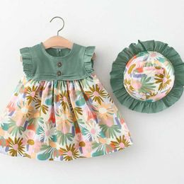 Clothing Sets Newborn Toddler Baby Girls Clothes Sets Summer Blue Floret Shortsleeve DressHat 2Pcs Outfit Newborn Infant Clothing 6M4T Z0321