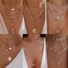 Pendant Necklaces bls Bohemia Gold Colour Multiple Styles Necklace For Women Trendy MultiLayer Crystal Pendant Necklaces Set Jewellery Gifts Z0321