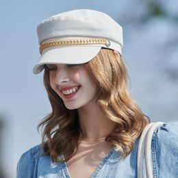 Ball Caps Black Sailor Hats For Women Fashion Military Hat Spring Summer Ladies Beret Flat Top Captain Travel Cadet Cap 230321