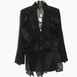 Women's Suits Elegant Blazers Women 2023 Ruffles Spliced Spring Autumn Loose Casual Blazer Jacket