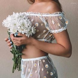 Kobiety z ubrania dla kobiet Sheer Siath Biełdowe ubrania 2 -częściowe koronkowe kwiatowa daisy Bardot Biecid