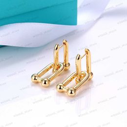 Stud 18K gold double u shape stud earrings for women fashion luxury brand designer OL style ear rings earring party wedding jewelry R230322