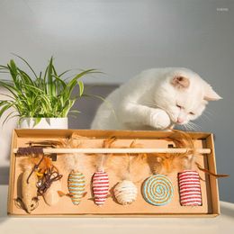 Cat Toys Pet 7 Set Teaser Rod With Feather Interactive Mouse Toy Kitten Linen Grinding Claw Accessories Supplies